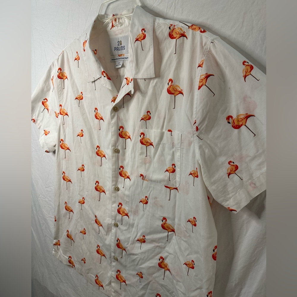 28 Palms Flamingo Button Down Shirt Large White Tropical